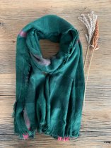 Wintersjaal Dames - Sjaal - Scarf - Groen met Roze