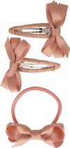 Haarspeldjes en elastiekje met twist en linten strik - rose pink sparkle | Roze | Meisje