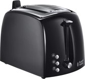 Russell Hobbs broodrooster Textures+, 2 extra brede roostersleuven, broodjesrek & geïntegreerde roostertang, 6 instelbare bruiningsniveaus + ontdooi- & opwarmfunctie, 850W, broodrooster zwart