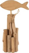 J-Line Vis Op Voet Takken Eikenhout Naturel Medium Set van 4 Stuks