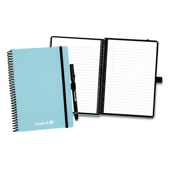 Cahier effaçable coloré Bambook - Blauw - Couverture souple - A5 - Ligné - Cahier tableau blanc durable et réutilisable - Avec 1 marqueur gratuit