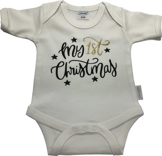 Baby koffertje roze & kerst-rompertje - wit - met eigen naam en voetjes op koffertje van Lovz — afbeelding 2
