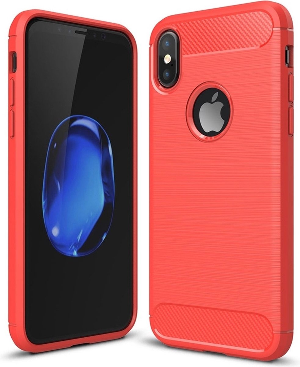 Mobiq - Hybrid Carbon TPU iPhone X/Xs Hoesje - rood