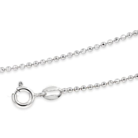 Zilveren kinderketting met een bolletjespatroon van 1,0 mm en een karabijnsluiting.