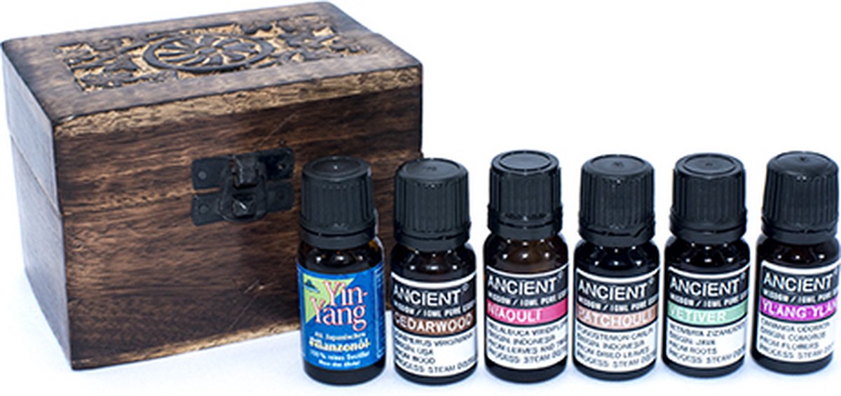 Goedkoopste Spirituele Etherische Olie Set - 60 ml - Opbergbox - Chakrageuren - Cadeau