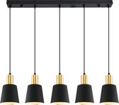 SK lighting 5023-5AS - Modern Hanglamp - 5x40W E27 - B:87 x L:12 x H:120 cm - Zwart/Goud