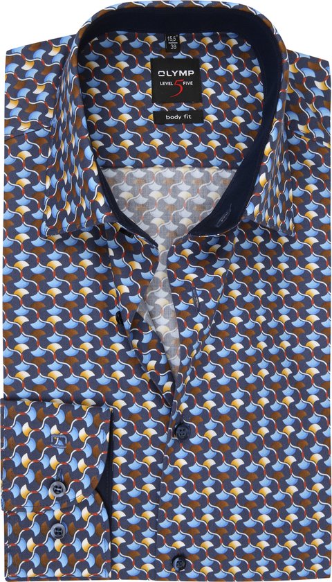 OLYMP - Lvl 5 Overhemd Dessin Blauw - Heren - Maat 38 - Slim-fit