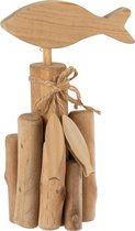 J-Line Vis Op Voet Takken Eikenhout Naturel Small Set van 6 Stuks