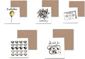 Hippe wenskaarten - zwart wit - ik mis je - verstuur kaarten - hartjes - kusjes - beterschap - Luxe wenskaart - 5 stuks