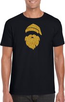 Kerstman hoofd Kerst t-shirt - zwart met gouden glitter bedrukking - heren - Kerstkleding / Kerst outfit M