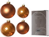 Compleet glazen kerstballen pakket cognac bruin glans/mat 38x stuks - 18x 4 cm en 20x 6 cm - Inclusief 50x haakjes