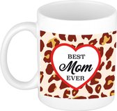 Best mom ever mok panterprint met hart - 300 ml - Moeder cadeau mok / beker - Moederdag / verjaardag - Dierenprint mokken