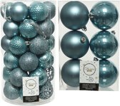 Kerstversiering kunststof kerstballen ijsblauw 6-8 cm pakket van 49x stuks - Kerstboomversiering