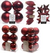 Kerstversiering kunststof kerstballen/hangers donkerrood 6-8-10 cm pakket van 62x stuks - Kerstboomversiering