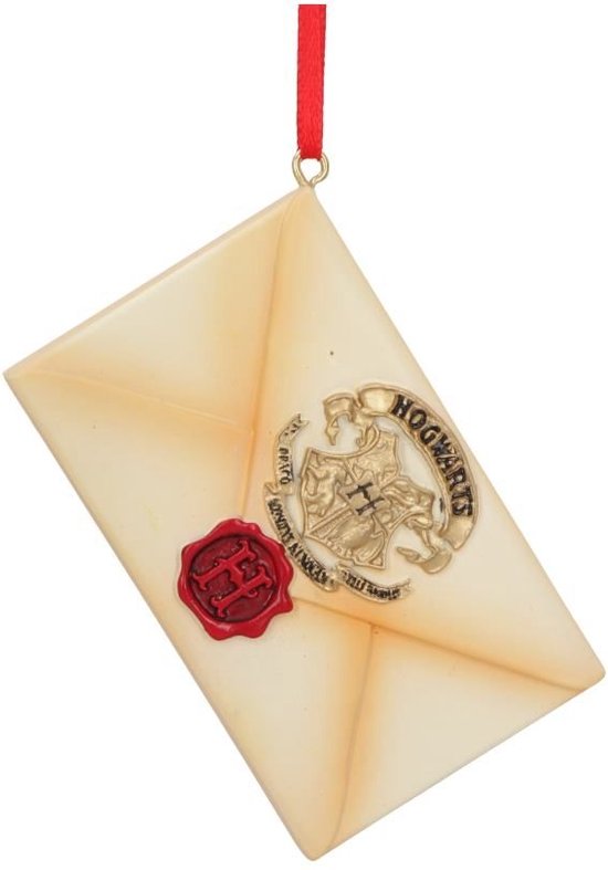 Lichtgele brief kersthanger met rood zegel en Hogwarts wapen, geïsoleerd op witte achtergrond.