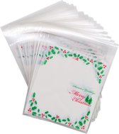 Mini Inpakzakjes – Merry Christmas | Takjes – Groen – Rood – Witte achtergrond | Traktatiezakjes - Uitdeelzakjes - Verjaardagzakjes - Feestzakjes - Inpakzakken | Traktatie - Kado - Leuk verpakt