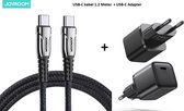 Sterke USB-C naar USB-C kabel 1 M + USB-C Adapter - Zwart - Braided - data & oplaadkabel - Samsung/ Huawei/ Oppo/ Xiaomi USB-C kabel - Stevige USB-C kabel