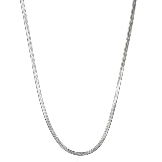Platte Ketting Herringbone – Edelstaal – Zilverkleurig – Breedte 3 mm - Lengte 51 cm