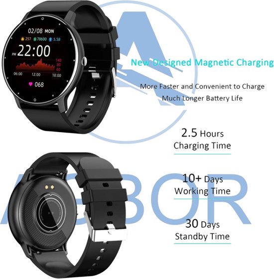 Agbor Smartwatch - 10-daagse batterijduur - Sporthorloge – Smartwatch Dames – Smartwatch Heren – Smartwatch Kinderen – waterproof - Stappenteller - Agbor