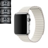 Compatible Apple Watch Bandje - Leather Loop PU Leer - Apple Watch Series 1/2/3/4/5/6/SE/7/8 - 42/44/45mm - Wit