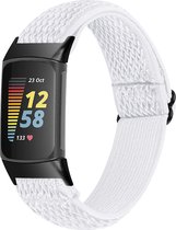 YONO Nylon Stretch Bandje geschikt voor Fitbit Charge 5 - Vervangende Pols Band - Wit