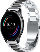 Stalen Smartwatch bandje - Geschikt voor  OnePlus Watch stalen band - zilver/zwart - Strap-it Horlogeband / Polsband / Armband
