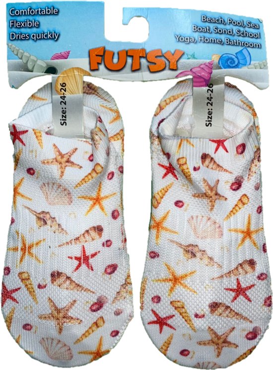 Futsy - Coquillages - Chaussettes de natation anti-glisse enfant - Chaussons de bain - Chaussons Chaussures aquatiques - Taille 24/26
