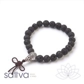 Sattva | Zwarte Lava 8mm mala edelsteen armband in kado zakje Black Lava Lavasteen met GURU kraal