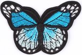 Kleine Vlinder Strijk Embleem Patch Keuze Uit Verschillende Kleuren 4,5 x 2,5 Licht Blauw