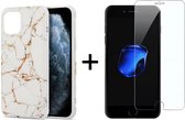 iPhone 7/8 Plus Hoesje Marmer Wit Siliconen Case - 1x iPhone 7/8 Plus Screenprotector