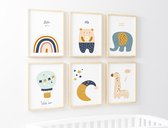 Happy Walls Set van 6 Unisex Babykamer Posters - A4 20x30cm - Baby cadeau Jongen en Meisje - Wanddecoratie kinderkamer 1 jaar - 2 jaar - 3 jaar - 4 jaar - 5 jaar - 6 jaar - 7 jaar