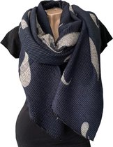 Lange Warme Dames Sjaal - 2-Zijdig - Marineblauw - Grijs - 200 x 65 cm (D1)