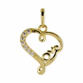 Silventi 9NBSAM-G210495 Gouden hanger - Dames - Hartje - Zirkonia - Tekst - LOVE - 12,6 x 12 mm - 14 Karaat - Goud