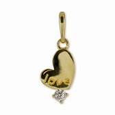 Silventi 9NBSAM-G210492 Gouden hanger - Dames - Hartje - Zirkonia - Tekst - LOVE - 9,3 x 4,9 mm - 14 Karaat - Goud