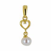 Silventi 9NBSAM-G210464 Gouden Hanger - Dames - Hartje - Parel - 4,4 mm Doorsnee - 10,7 x 4,4 mm - 14 Karaat - Goud