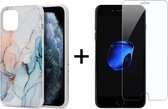 iPhone 7/8 Plus Hoesje Marmer Lichtblauw Siliconen Case - 1x iPhone 7/8 Plus Screenprotector