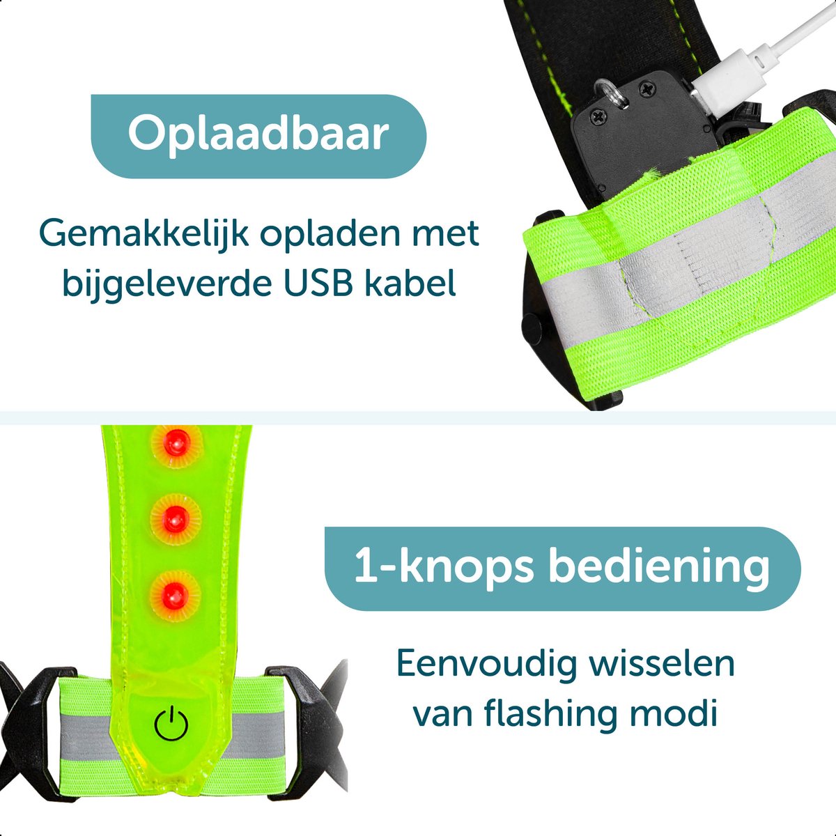 2 stuks looplicht joggen met reflectorriem, led-looplamp, reflecterende