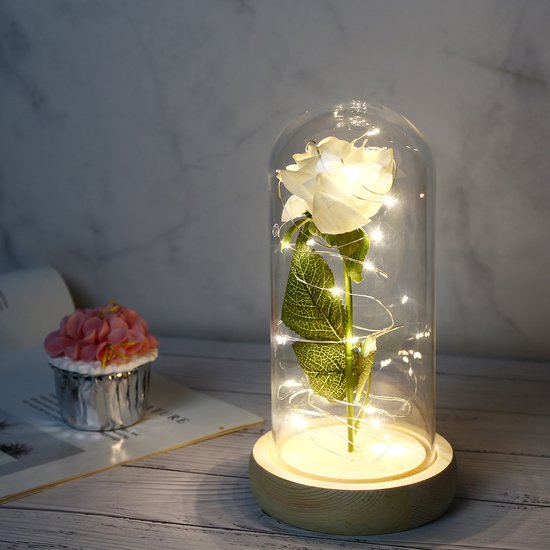 MOYKSRR Eeuwige roos onder bel, schoonheid en het beest, roos, Galaxy roos met led-verlichting, kunstroos, lampenkap van glas, led, bruiloft, huis, decoratie, cadeau voor vrouw, moeder, oma, vriendin