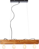 Brilliant lamp, Calandra hanglamp 4-vlams zwart/houtkleurig, 4x A60, E27, 42W, hout uit duurzame bosbouw (FSC)