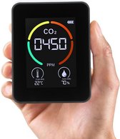 Hoobi® CO2 meter - 3 in 1 - Koolmonoxide Detector - Luchtvochtigheidsmeter - Lcd scherm - Draadloos - Draagbaar - Zwart