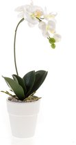 Kunstbloem Orchidee struik 40cm wit in witte pot 10cm