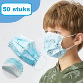 Kinder wegwerp mondkapjes 50 stuks 3 laags. Blauw met hondjes print