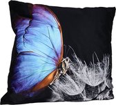 Digitalizm | Sierkussen | Kussen | Vlinder | Papillon | Butterfly | Insect | 60 x 60 cm | Zwart | Zwarte achtergrond | Design kussen | Stijlvol | Zetel decoratie | Bank decoratie