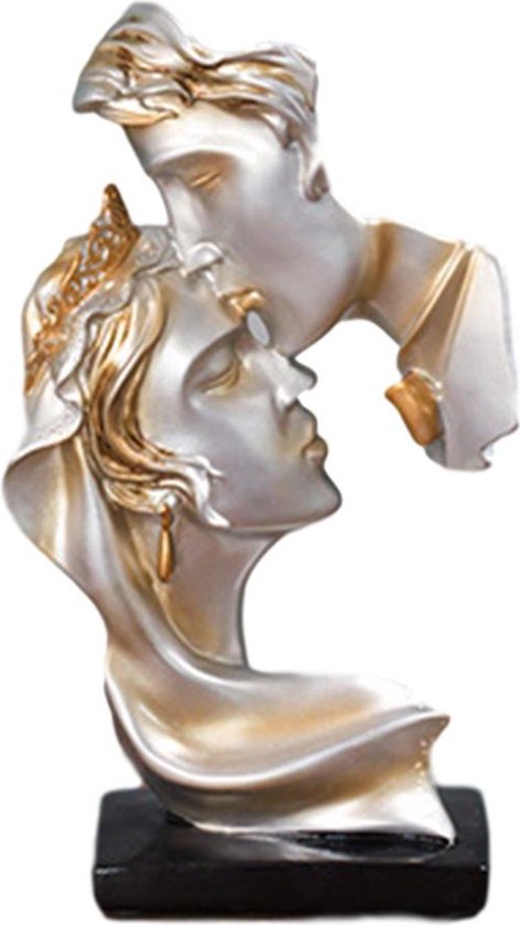 BaykaDecor - Statue Royal Love Kiss - Statue Couple Royal Kiss - Cadeau de mariage - Décoration d'intérieur - Saint Valentin - Or - 26 cm