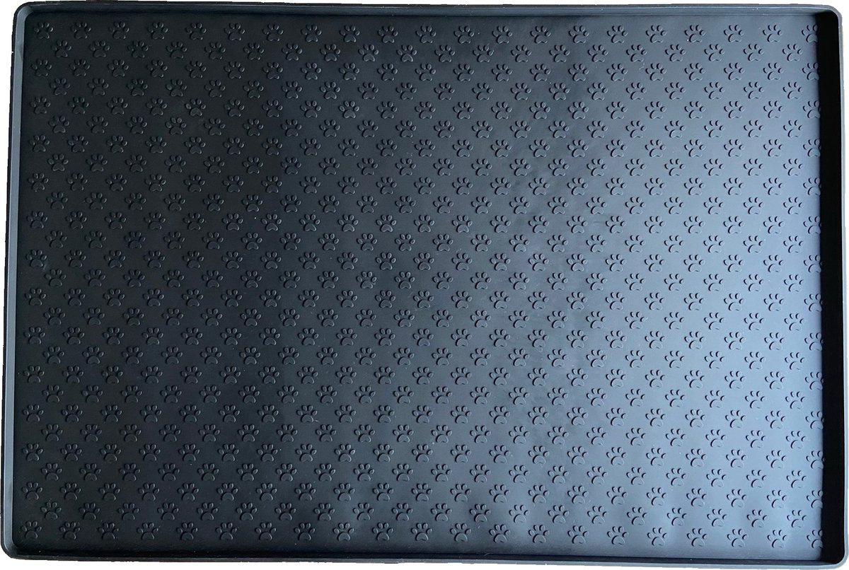 BoDutch - Placemat voerbak - Voermat hond - Onderlegger - Siliconen - Zwart - 60x40cm - Pootprint