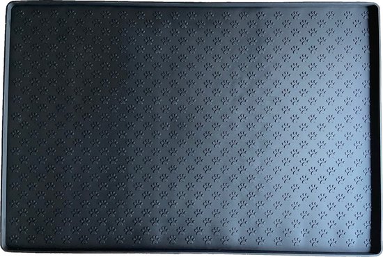 BoDutch - Placemat voerbak - Voermat hond - Onderlegger - Siliconen - Zwart - 60x40cm - Pootprint