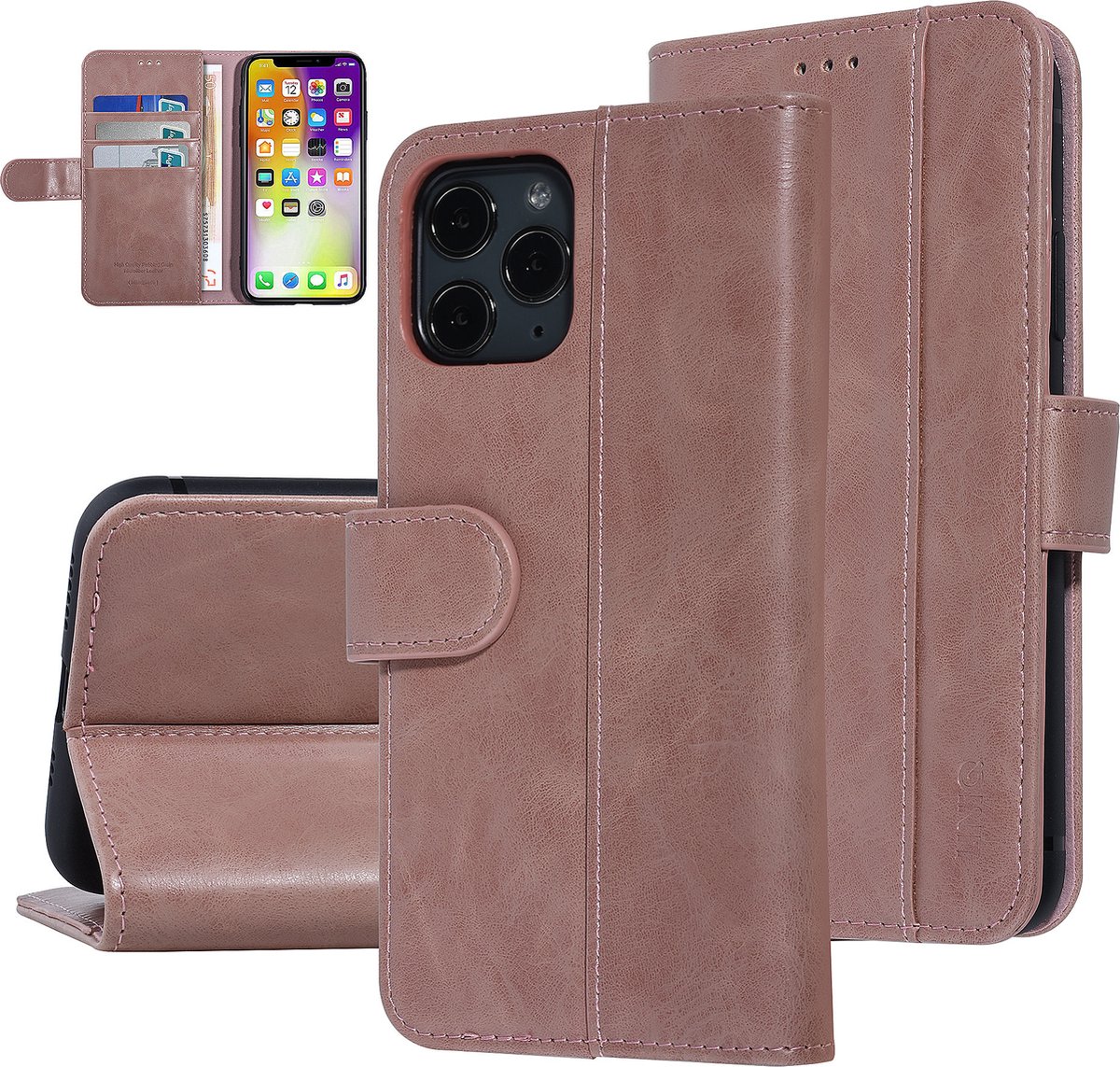 UNIQ Accessory iPhone 11 Pro Booktype hoesje Zachte huid - Pasjeshouder 3 pasjes - Roze