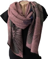 Lange Warme Dames Sjaal - Bloemenprint - 2-Zijdig - Roze - Grijs - 200 x 65 cm (G2)