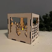 Theelichthouder Kerstman en Huisjes - Kerst - Waxinelichtje - Feestdecoratie - Hout - Decoratie - Kerstmis - Kerstman - Rudolf