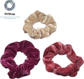 Haarwokkel Scrunchies - 3 Stuks - Fluweel - Paars, Beige, Bordeaux Rood - Scrunchie Haarelastiek - Strakke Haar Elastiek - Wokkel Scrunchie - Haaraccessoires - Dames Meisjes - 3 Verschillende